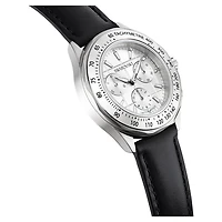 Dextera tachymetre watch, Swiss Made, Leather strap, Silver Tone, Stainless steel by SWAROVSKI