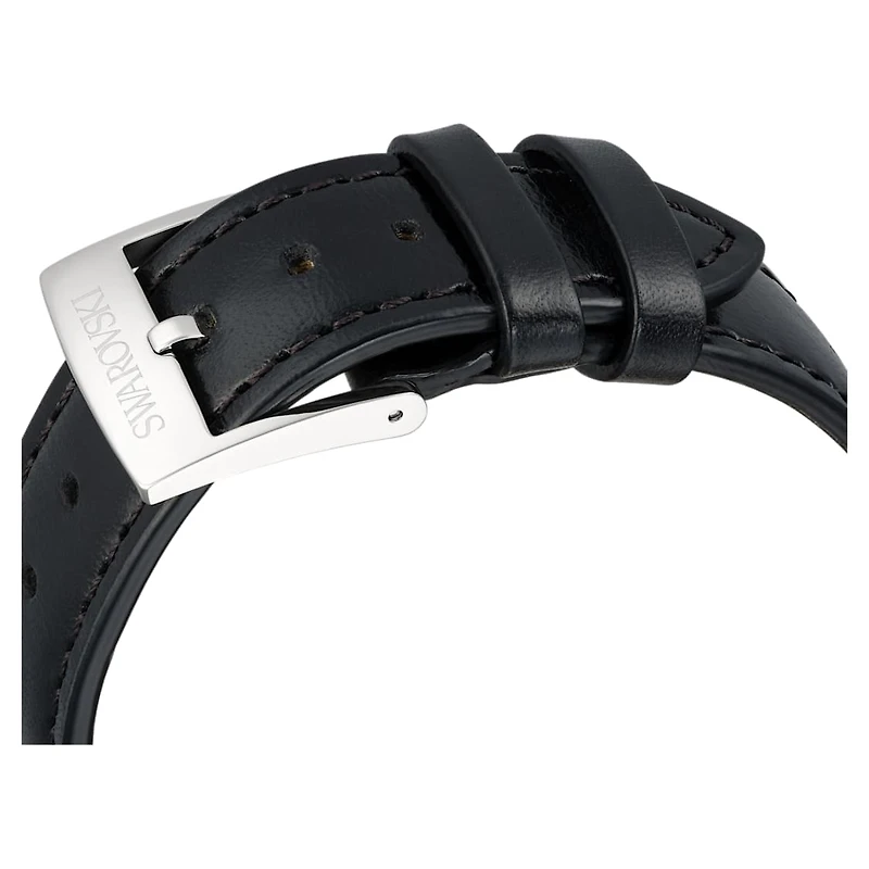 Dextera tachymetre watch, Swiss Made, Leather strap, Silver Tone, Stainless steel by SWAROVSKI