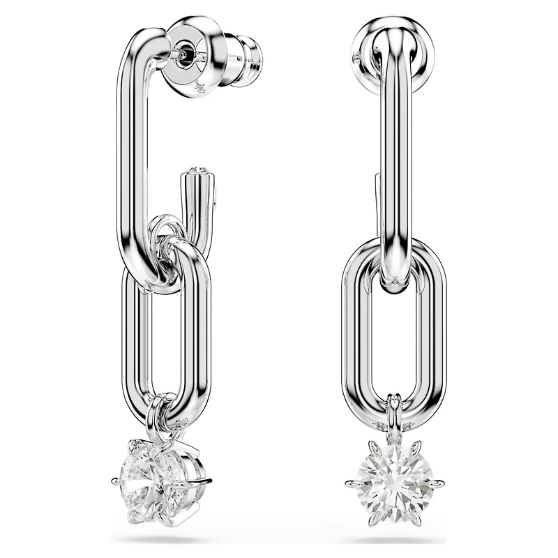 Constella drop earrings, Round cut, White, Rhodium plated by SWAROVSKI