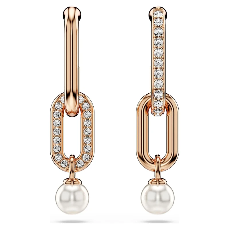 Constella drop earrings, Crystal pearl, Round cut, White, Rose gold-tone plated by SWAROVSKI