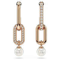 Constella drop earrings, Crystal pearl, Round cut, White, Rose gold-tone plated by SWAROVSKI