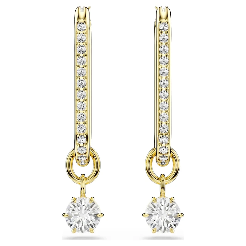 Constella drop earrings, Round cut, White, Gold-tone plated by SWAROVSKI