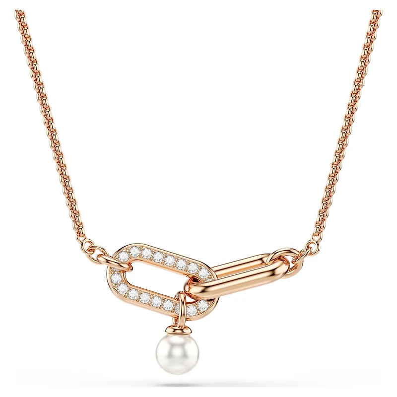 Constella pendant, Crystal pearl, Round cut, White, Rose gold-tone plated by SWAROVSKI