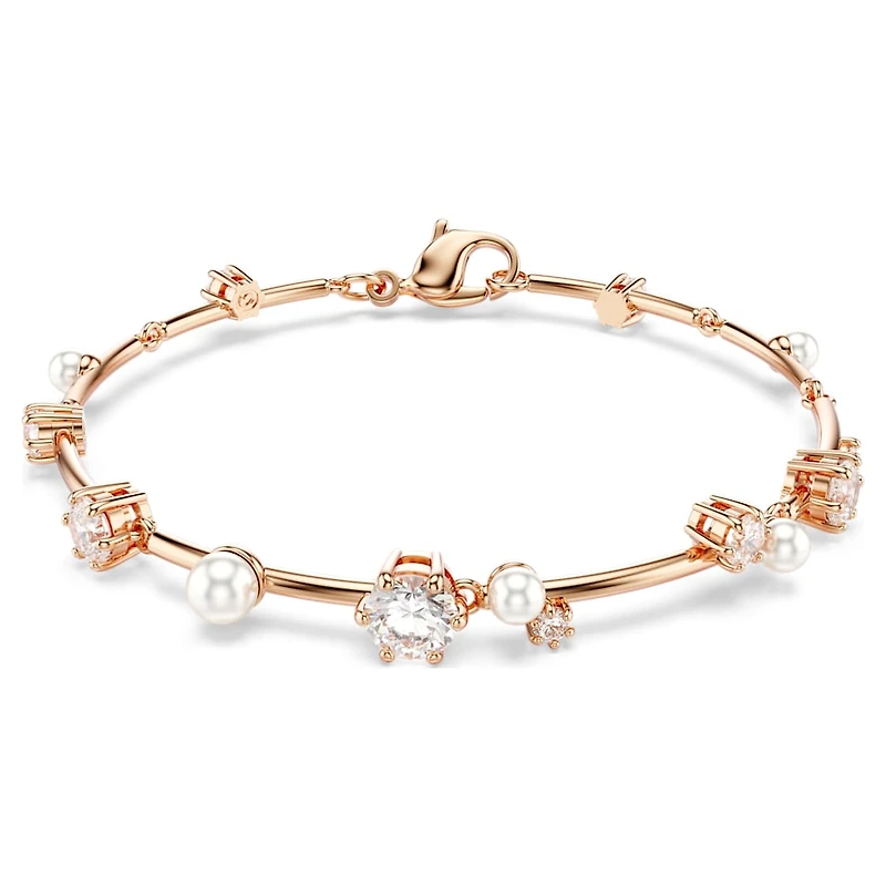 Constella bracelet, Crystal pearl, Round cuts, White, Rose gold-tone plated by SWAROVSKI