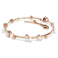 Constella bracelet, Crystal pearl, Round cuts, White, Rose gold-tone plated by SWAROVSKI