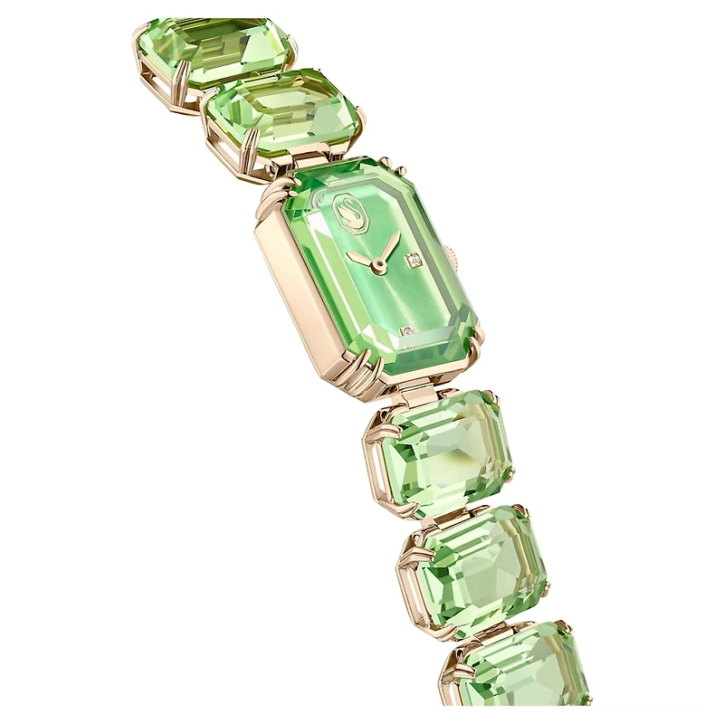 Watch, Octagon cut bracelet, Green, Champagne gold-tone finish by SWAROVSKI