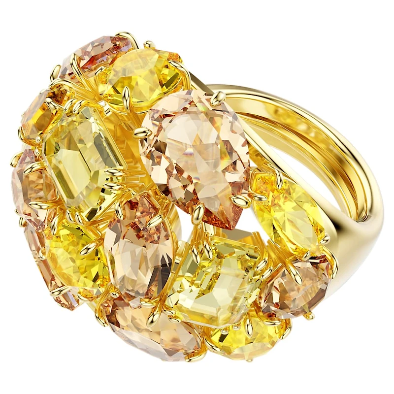 Gema cocktail ring, Mixed cuts, Yellow, Gold-tone plated by SWAROVSKI