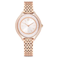 Crystalline aura watch, Swiss Made, Metal bracelet, Rose gold tone, Rose gold-tone finish by SWAROVSKI