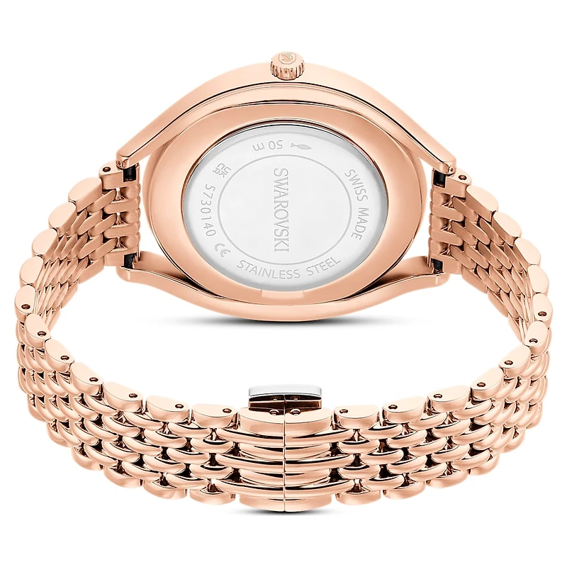 Crystalline aura watch, Swiss Made, Metal bracelet, Rose gold tone, Rose gold-tone finish by SWAROVSKI