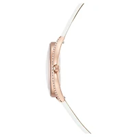 Crystalline aura watch, Swiss Made, Leather strap, White, Rose gold-tone finish by SWAROVSKI