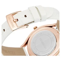 Crystalline aura watch, Swiss Made, Leather strap, White, Rose gold-tone finish by SWAROVSKI