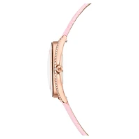 Crystalline aura watch, Swiss Made, Leather strap, Pink, Rose gold-tone finish by SWAROVSKI