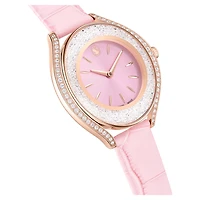 Crystalline aura watch, Swiss Made, Leather strap, Pink, Rose gold-tone finish by SWAROVSKI