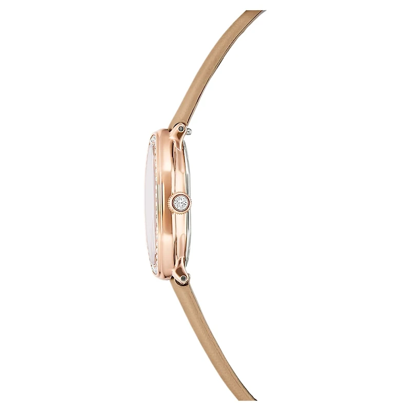 Dextera octagon watch, Swiss Made, Leather strap, Brown, Rose gold-tone finish by SWAROVSKI