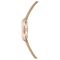 Dextera octagon watch, Swiss Made, Leather strap, Brown, Rose gold-tone finish by SWAROVSKI