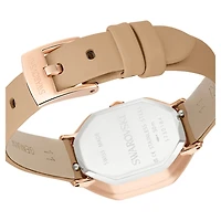 Dextera octagon watch, Swiss Made, Leather strap, Brown, Rose gold-tone finish by SWAROVSKI
