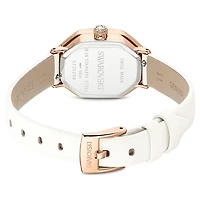 Dextera octagon watch, Swiss Made, Leather strap, White, Rose gold-tone finish by SWAROVSKI
