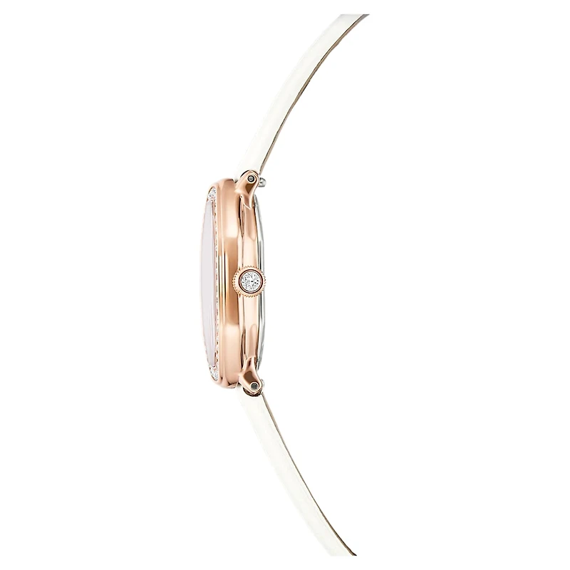 Dextera octagon watch, Swiss Made, Leather strap, White, Rose gold-tone finish by SWAROVSKI