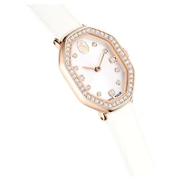 Dextera octagon watch, Swiss Made, Leather strap, White, Rose gold-tone finish by SWAROVSKI