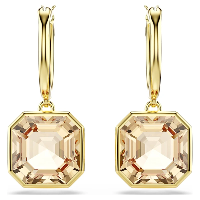 Millenia drop earrings, Square cut, Caramel, Gold-tone plated by SWAROVSKI