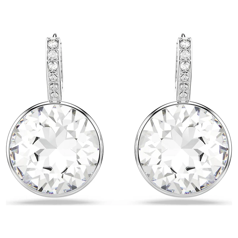 Millenia drop earrings, Round cut, White, Rhodium plated by SWAROVSKI