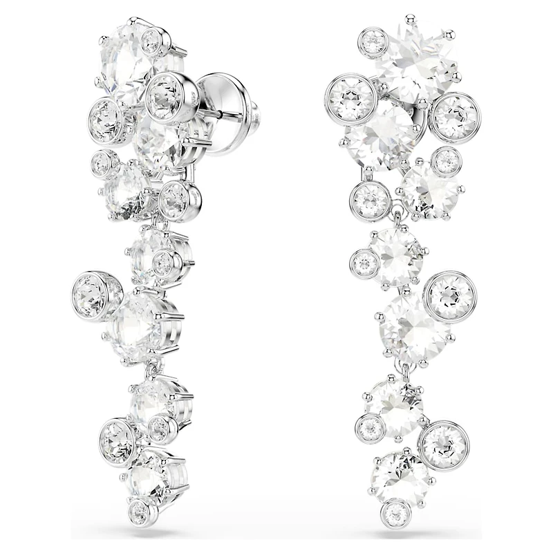 Constella drop earrings, Mixed cuts, White, Rhodium plated by SWAROVSKI