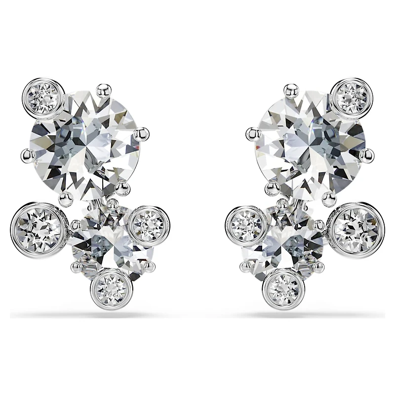 Constella stud earrings, Round cut, White, Rhodium plated by SWAROVSKI