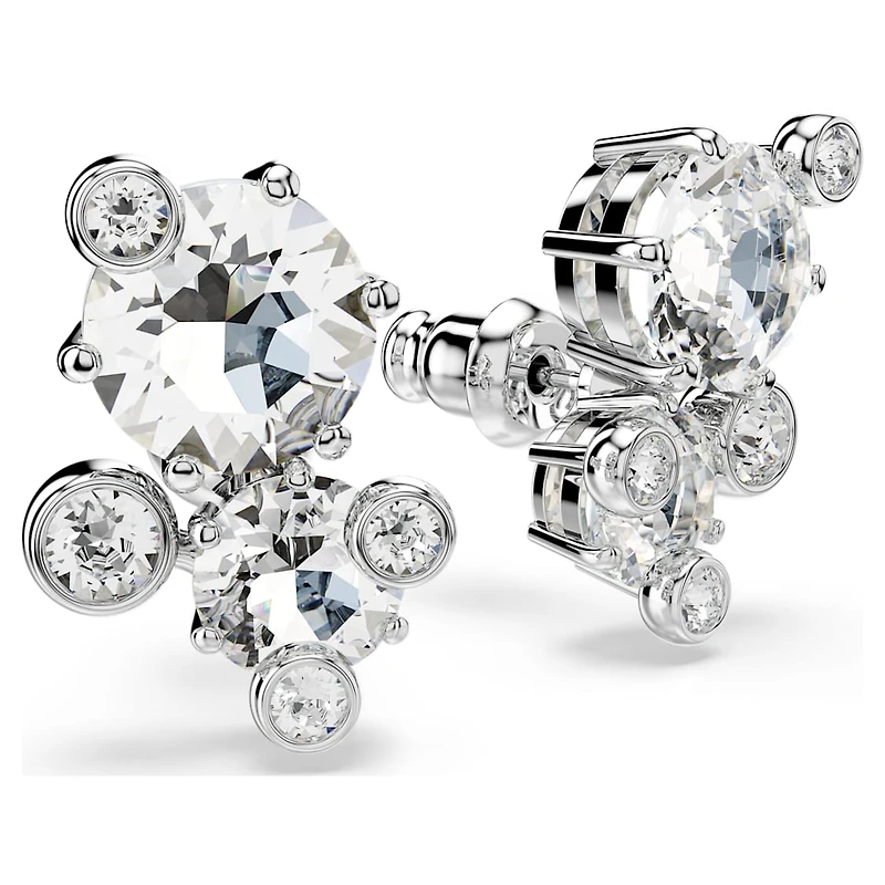 Constella stud earrings, Round cut, White, Rhodium plated by SWAROVSKI