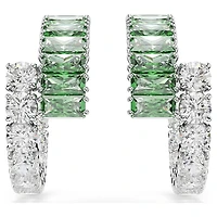 Matrix hoop earrings, Mixed cuts, Green, Rhodium plated by SWAROVSKI