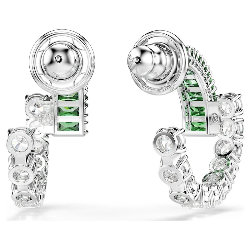 Matrix hoop earrings, Mixed cuts, Green, Rhodium plated by SWAROVSKI