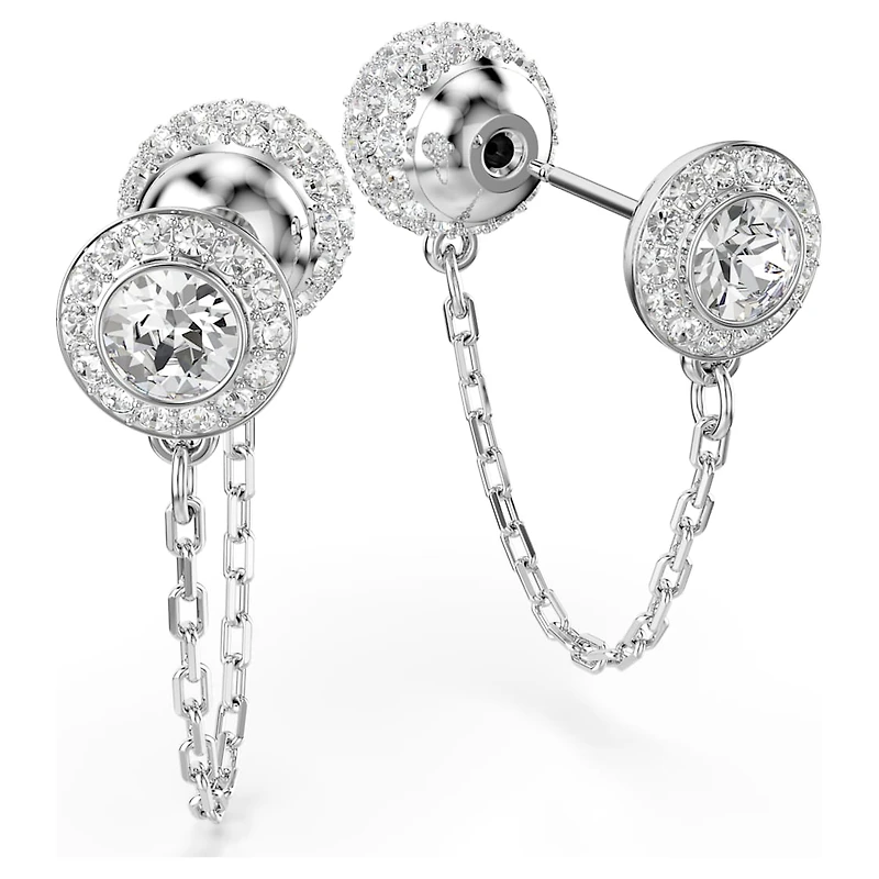 Una Angelic drop earrings, Round cut, White, Rhodium plated by SWAROVSKI