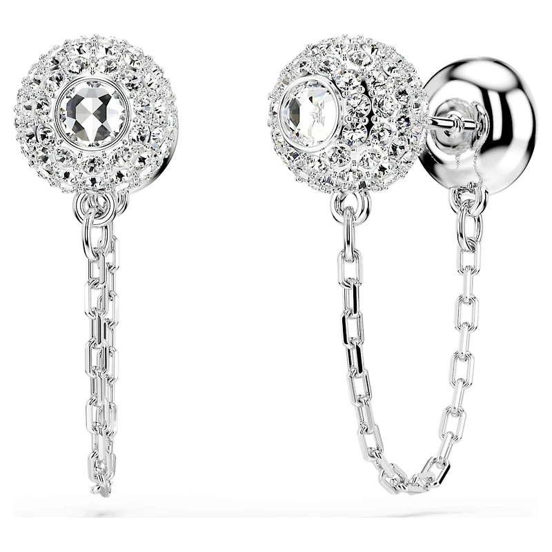 Una Angelic drop earrings, Round cut, White, Rhodium plated by SWAROVSKI