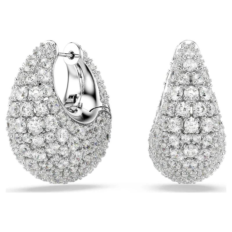 Sublima earrings, Large, White, Rhodium plated by SWAROVSKI