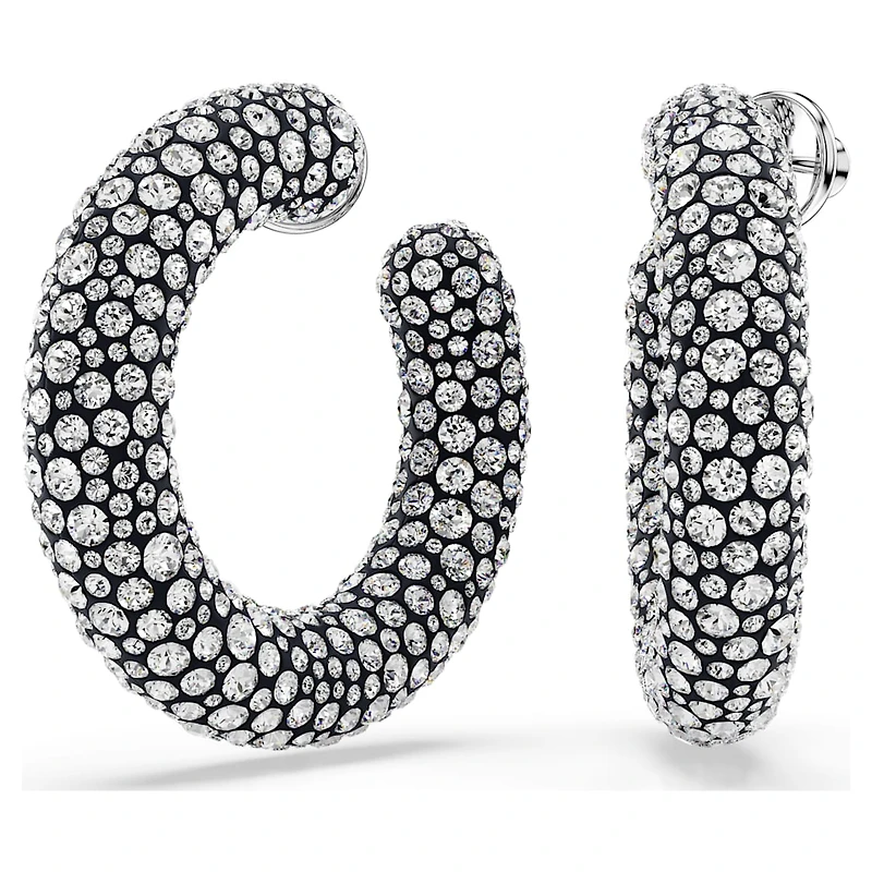 Sublima hoop earrings, Mixed round cuts, White, Rhodium plated by SWAROVSKI