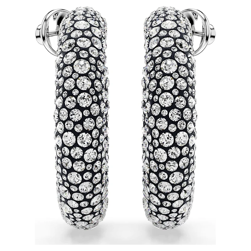 Sublima hoop earrings, Mixed round cuts, White, Rhodium plated by SWAROVSKI