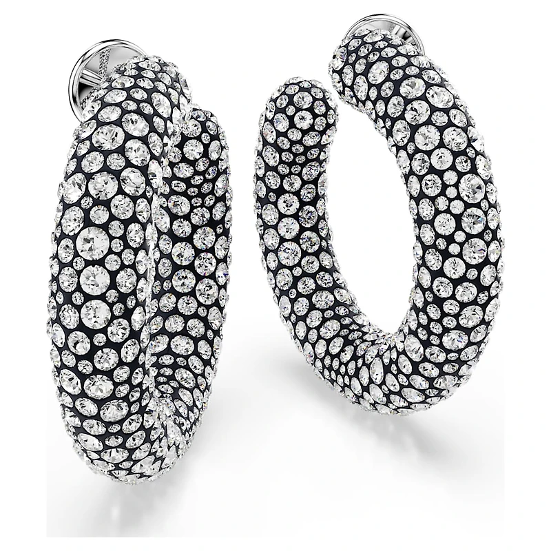 Sublima hoop earrings, Mixed round cuts, White, Rhodium plated by SWAROVSKI