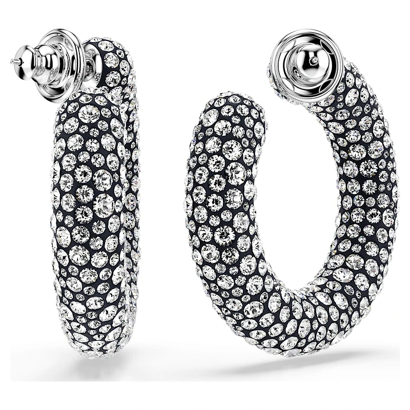 Sublima hoop earrings, Mixed round cuts, White, Rhodium plated by SWAROVSKI
