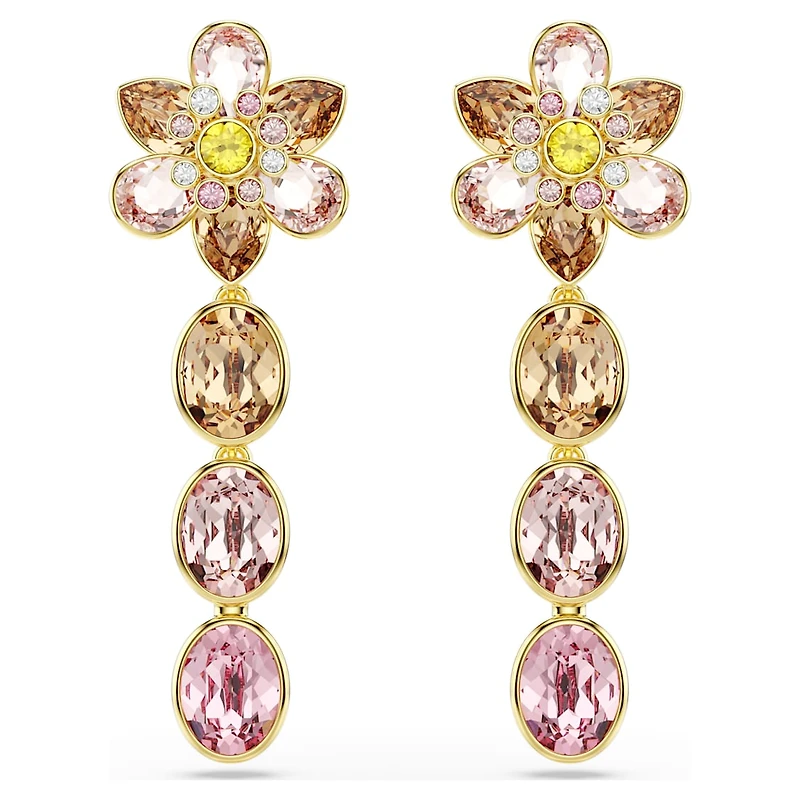 Idyllia drop earrings, Mixed cuts, Flower, Multicolored, Gold-tone plated by SWAROVSKI