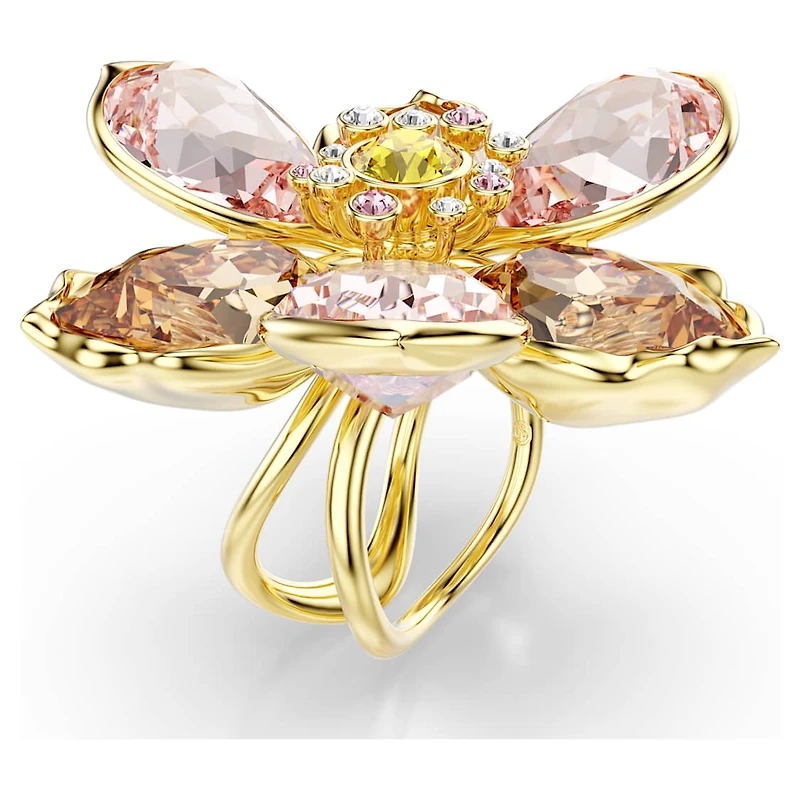 Idyllia motif ring, Mixed cuts, Flower, Gold-tone plated by SWAROVSKI
