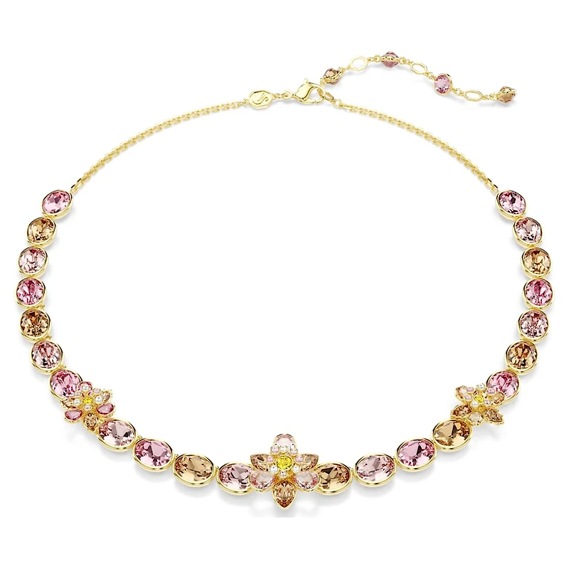 Idyllia necklace, Mixed cuts, Flower, Multicolored, Gold-tone plated by SWAROVSKI