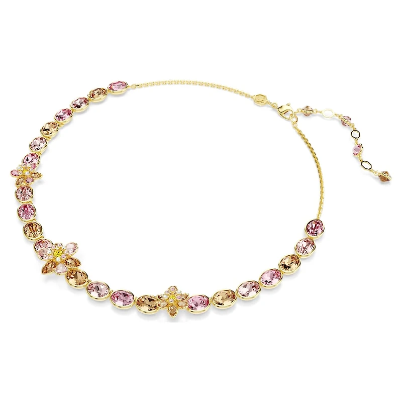 Idyllia necklace, Mixed cuts, Flower, Multicoloured, Gold-tone plated by SWAROVSKI