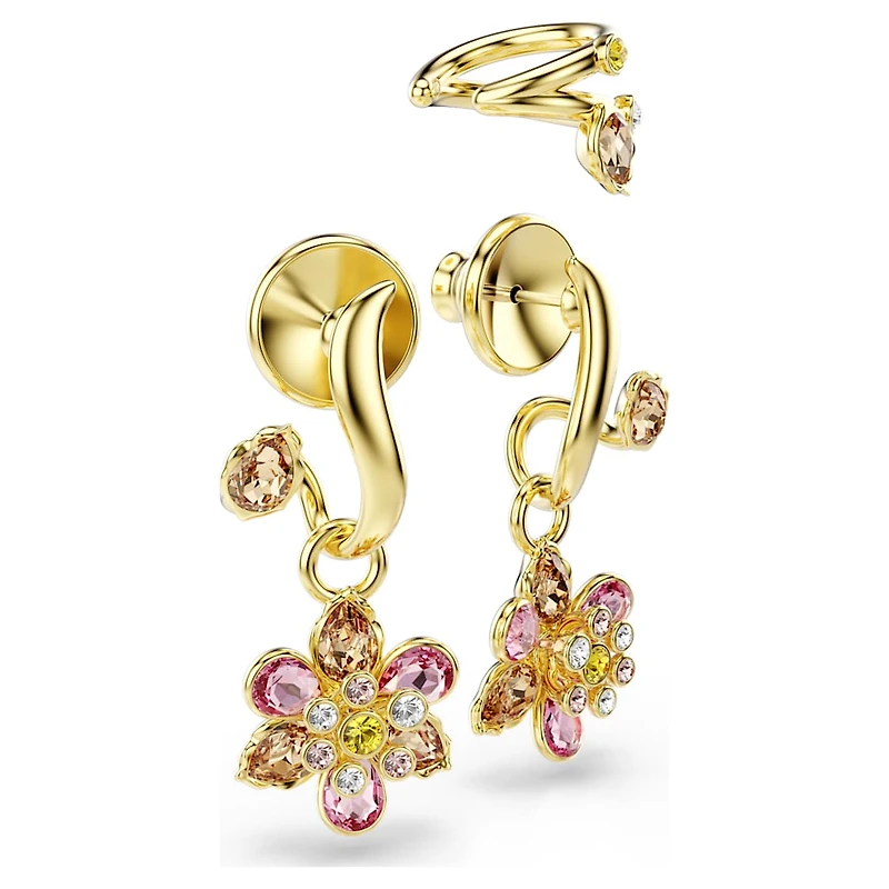 Idyllia earrings, Set (3), Mixed cuts, Flower, Multicoloured, Gold-tone plated by SWAROVSKI