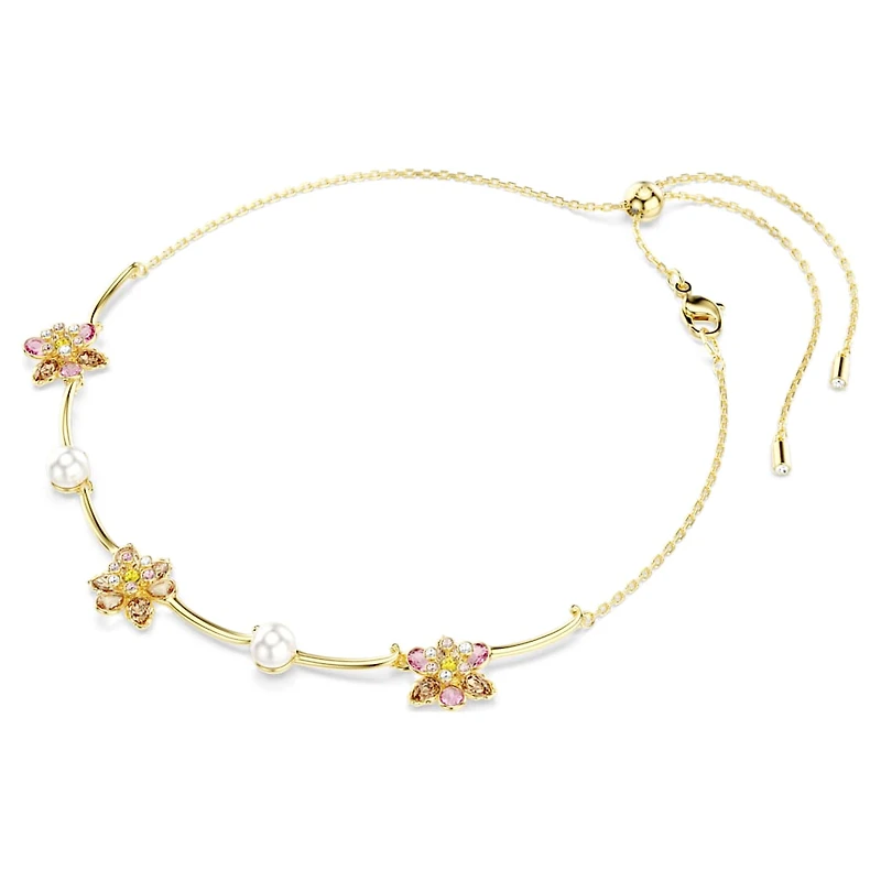 Idyllia necklace, Crystal pearl, Mixed cuts, Flower, Multicoloured, Gold-tone plated by SWAROVSKI