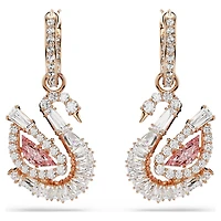 Swan drop earrings, Pavé, Swan, Pink by SWAROVSKI