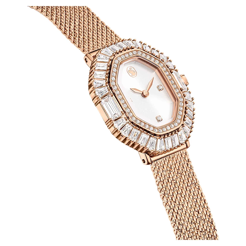 Matrix octagon watch, Metal bracelet, Rose gold tone, Rose gold-tone finish by SWAROVSKI