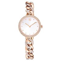 Cocktail round watch, Metal bracelet, Gold tone, Rose gold-tone finish by SWAROVSKI
