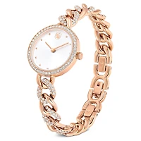 Cocktail round watch, Metal bracelet, Gold tone, Rose gold-tone finish by SWAROVSKI