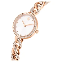 Cocktail round watch, Metal bracelet, Gold tone, Rose gold-tone finish by SWAROVSKI