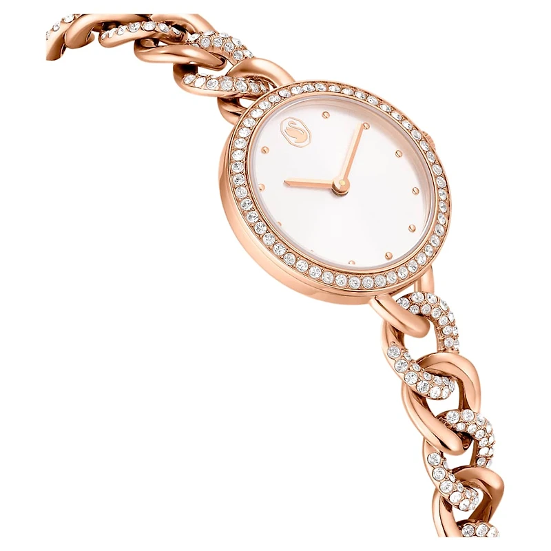 Cocktail round watch, Metal bracelet, Gold tone, Rose gold-tone finish by SWAROVSKI