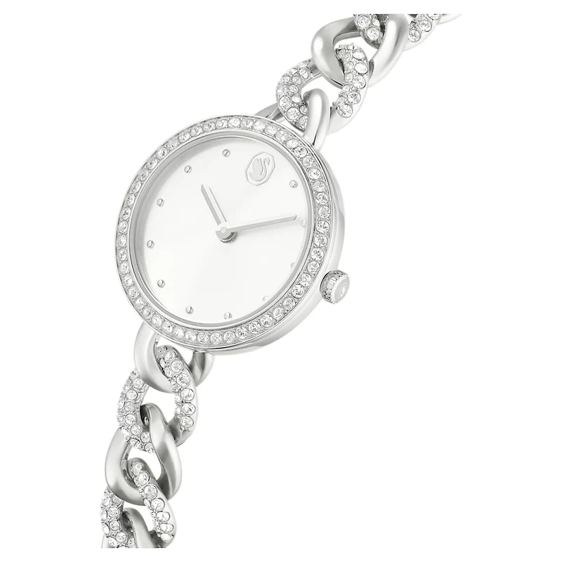 Cocktail round watch, Metal bracelet, Silver tone, Stainless steel by SWAROVSKI